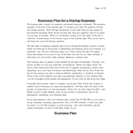Small Business Startup Plan Template | Streamline Your Company's Success in the Business Industry example document template