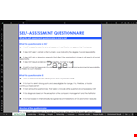 Self-Questionnaire Excel Template for Organizational Assessment example document template