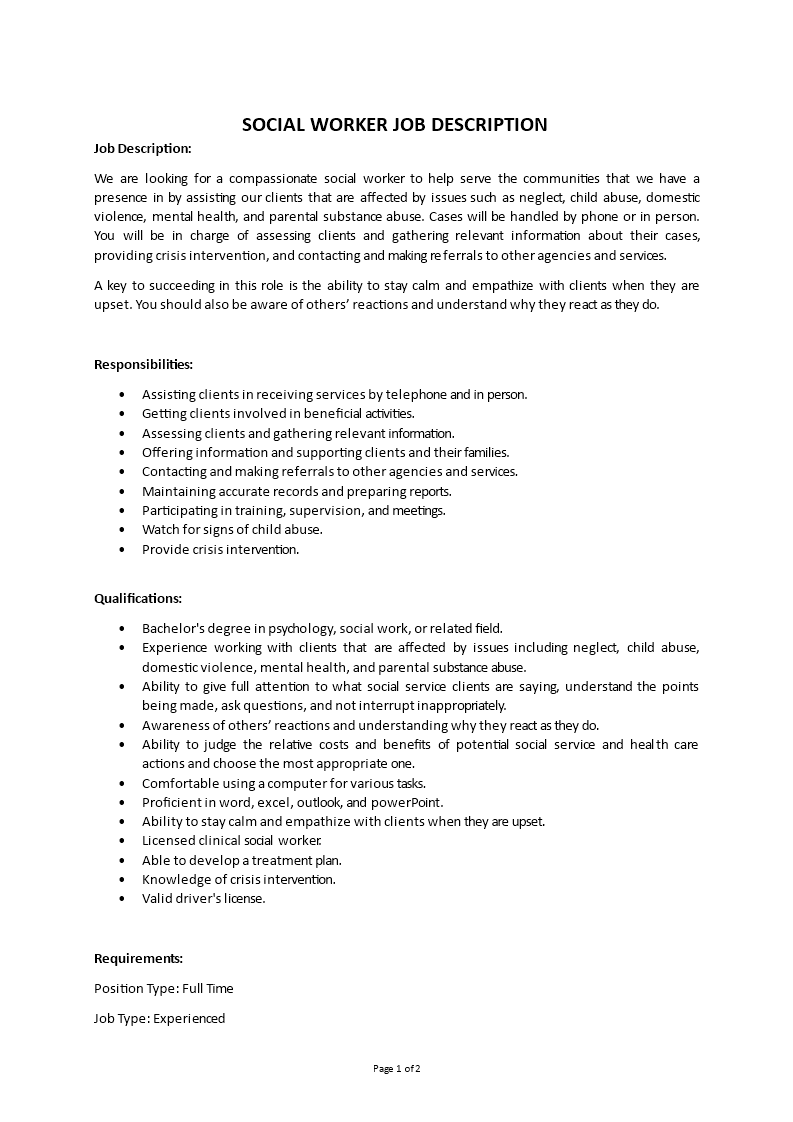 social worker job description Main Image social worker job description