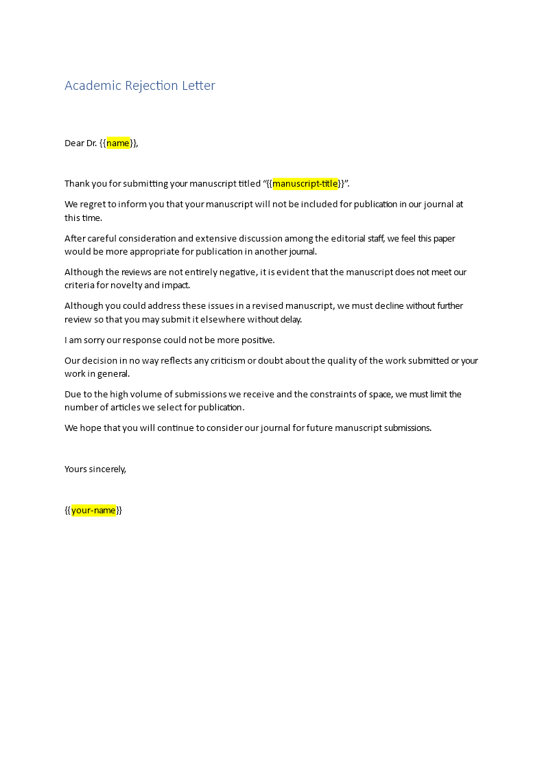 academic rejection letter example