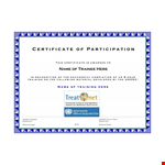 Trainee Participation Certificate Template example document template