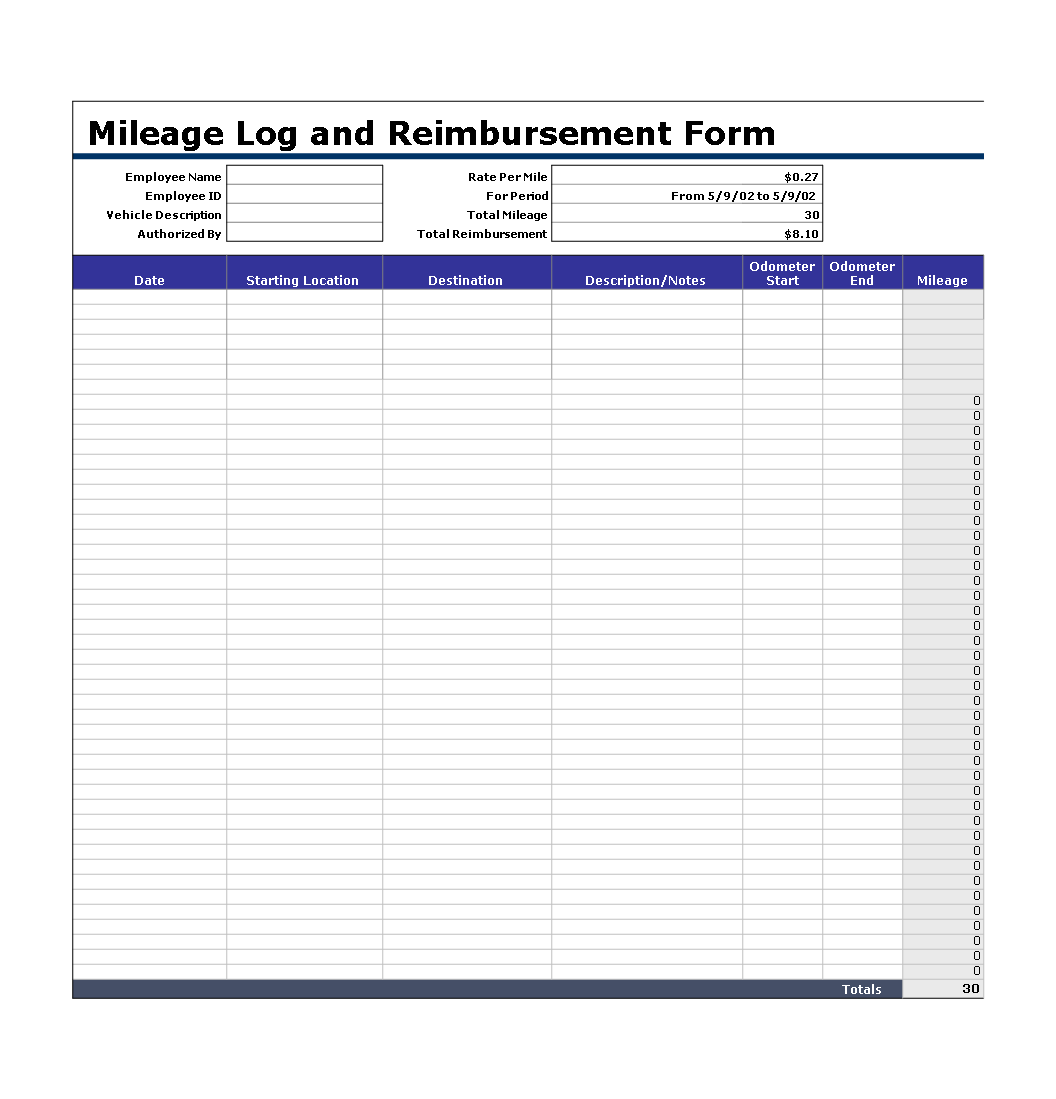 Employee Mileage Log Keep Track of Total Miles and Reimbursement with Employee Mileage Log Keep Track of Total Miles and Reimbursement with
