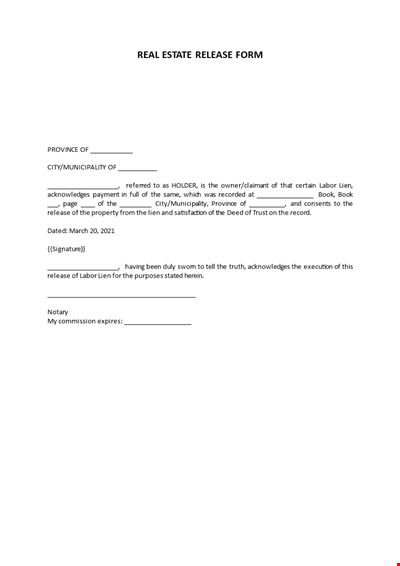 Real Estate Lien Release Form