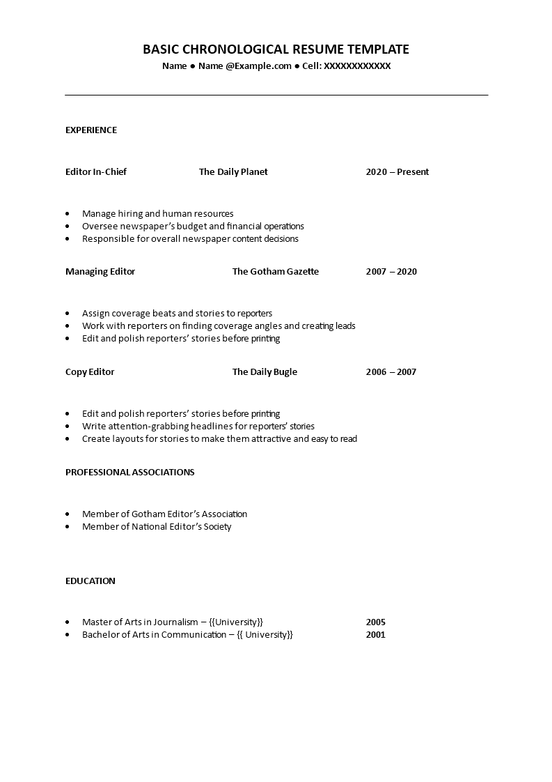 basic chronological resume template