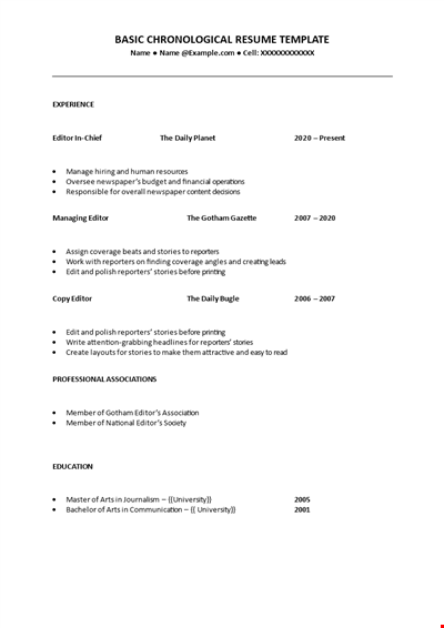 Basic Chronological Resume Template