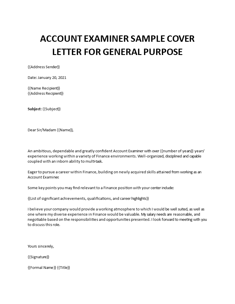 account examiner cover letter