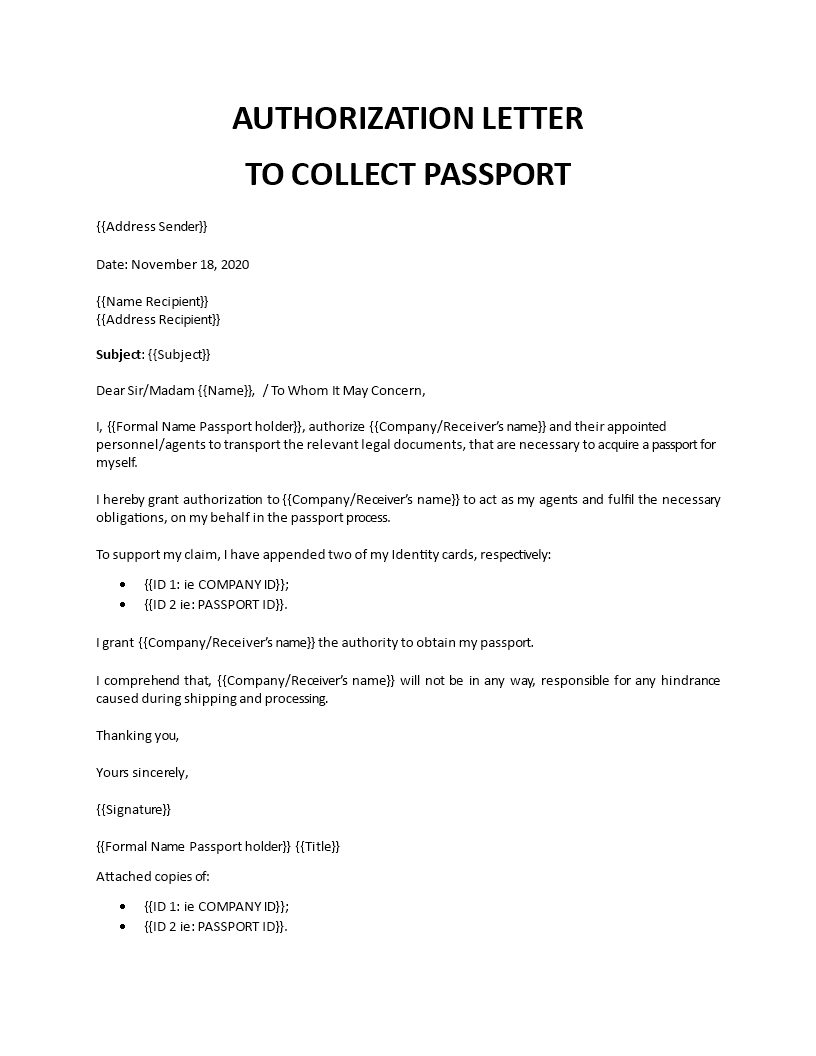 Authorization Letter To Collect Passport