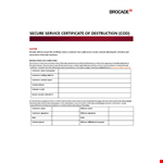 Service Certificate Of Destruction Template example document template