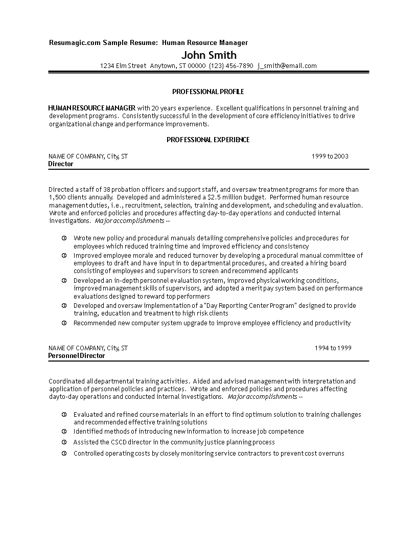 Sample Hr Manager Resume
