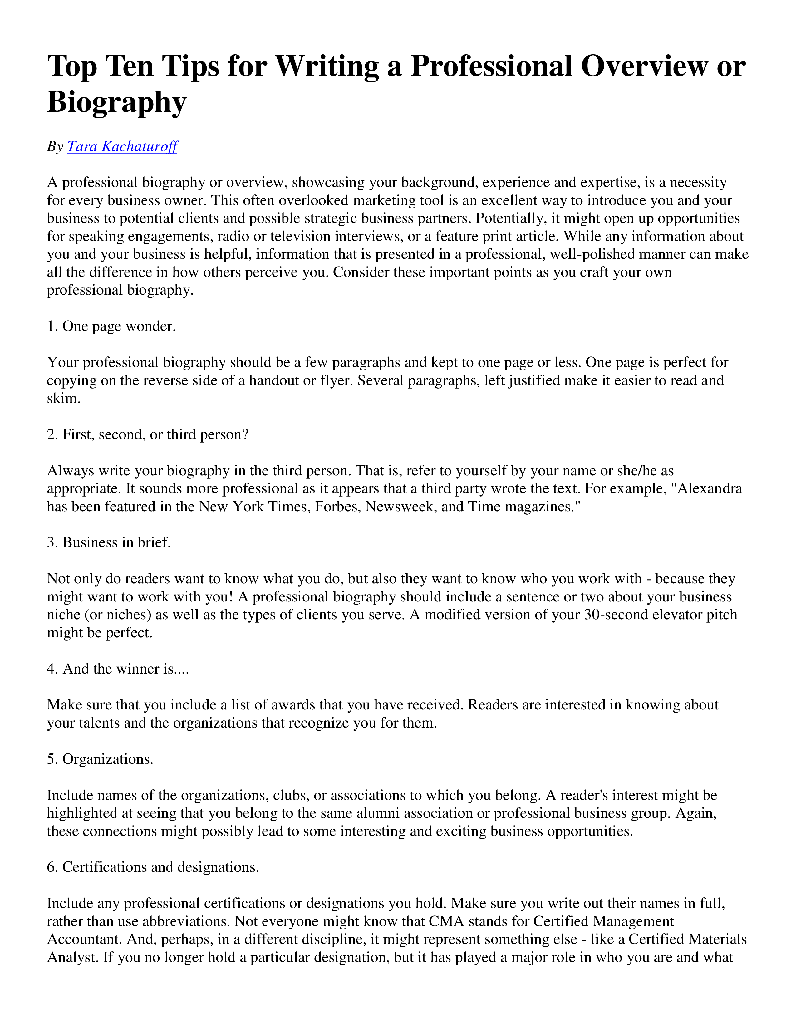 Top Ten Tips For Writing A Professional Overview Or Biography top-ten-tips-for-writing-a-professional-overview-or-biography