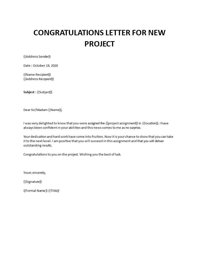 congratulations letter for new project