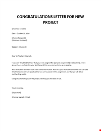 Congratulations letter for new project