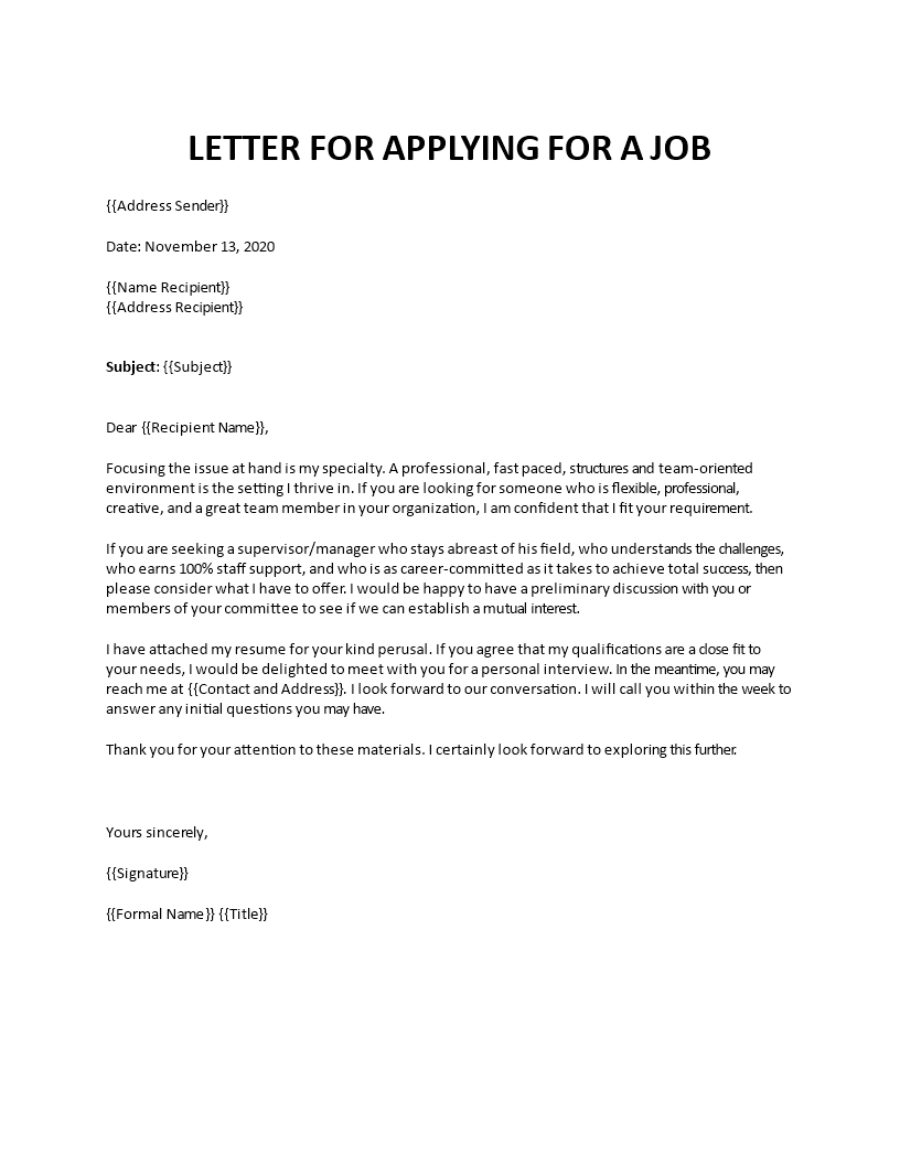 letter for applying for a job template