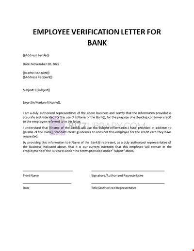 Employee Verification Letter for Bank