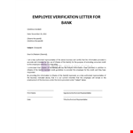 Employee Verification Letter for Bank example document template 