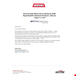 Important Notice: Price Increase for Aluminum Products | Roofmart example document template 