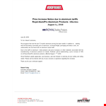 Important Notice: Price Increase for Aluminum Products | Roofmart example document template