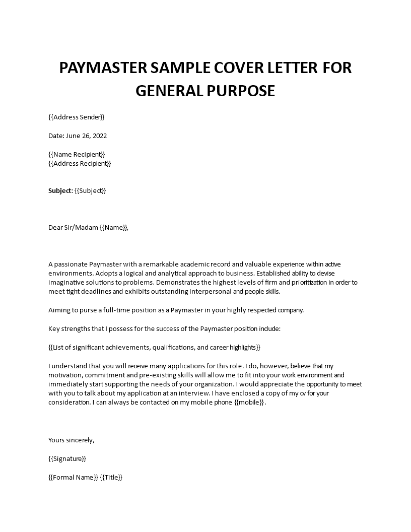 paymaster application letter