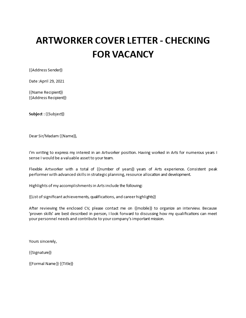 artist cover letter example