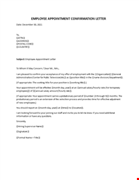Employee Appointment Confirmation Letter