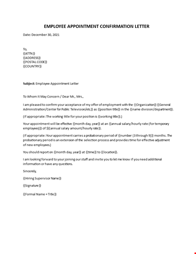 Employee Appointment Confirmation Letter