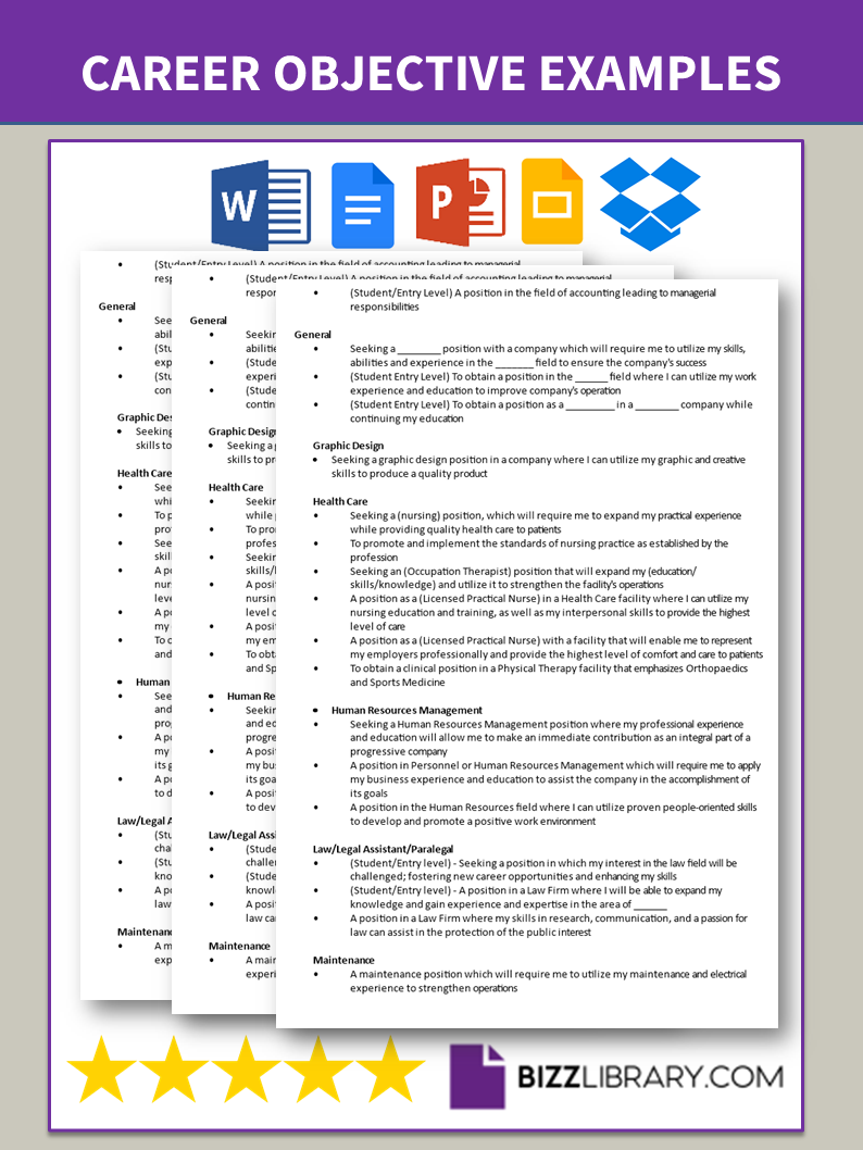 career objective examples sample