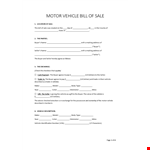 Motor Vehicle Bill of Sale example document template 