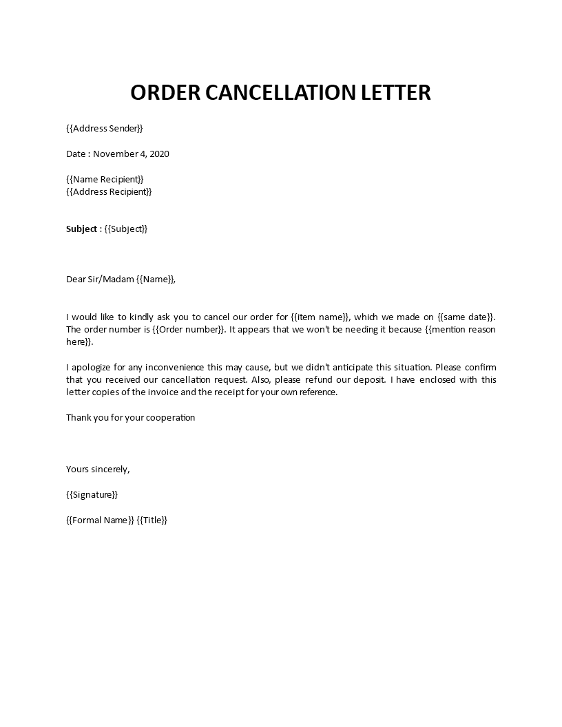 order cancellation letter template