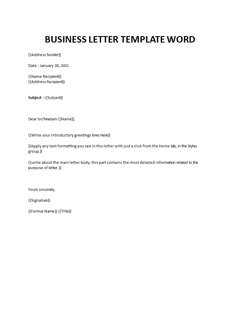 business letter template word template