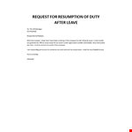 Request for resumption of duty after leave example document template
