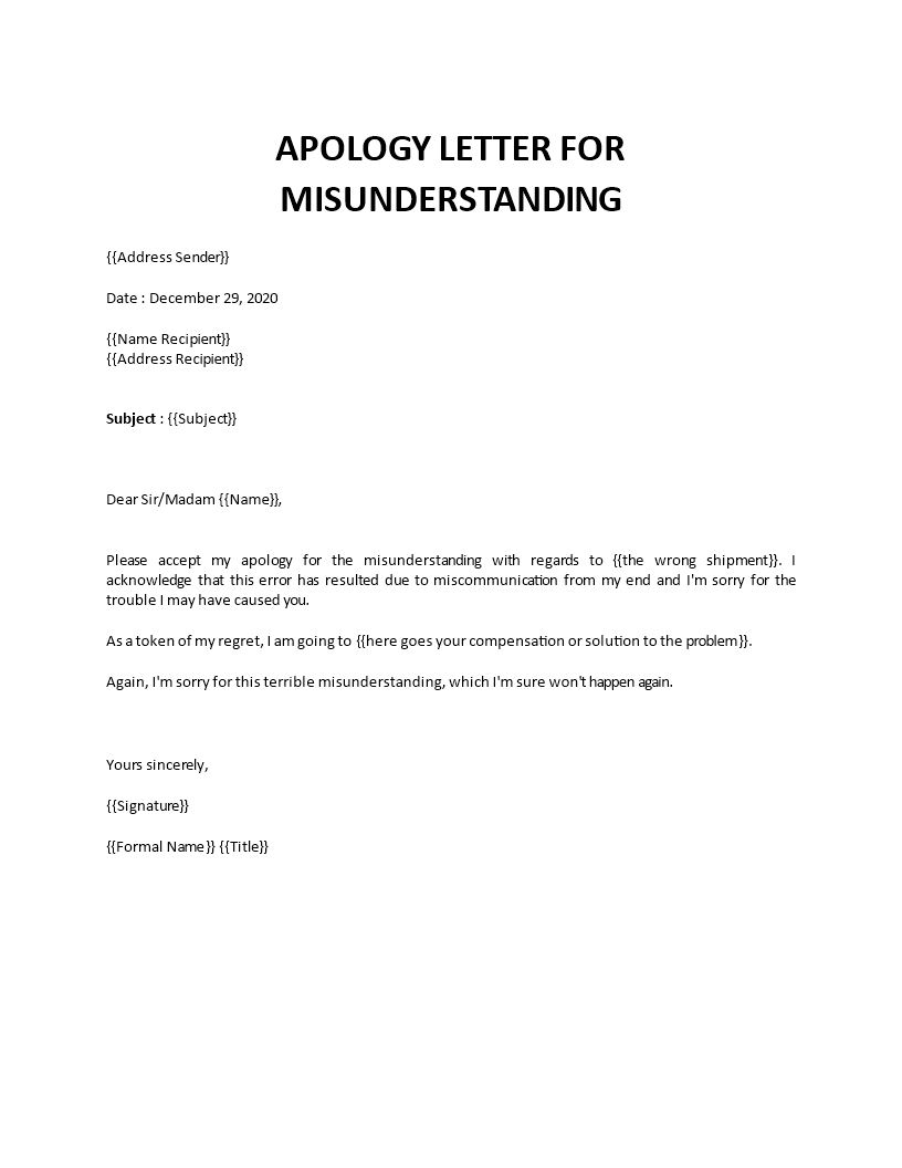 Apology Letter To Boss For Misunderstanding Apology Letter For Misunderstanding