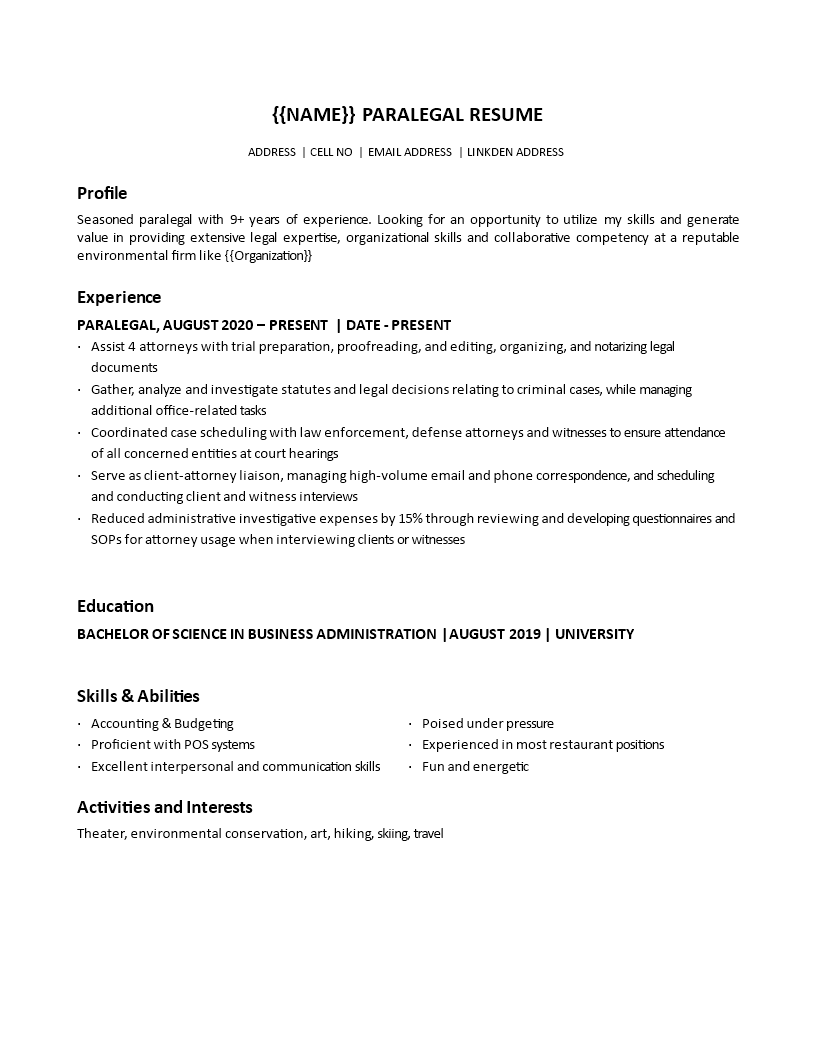 paralegal resume Main Image paralegal resume template