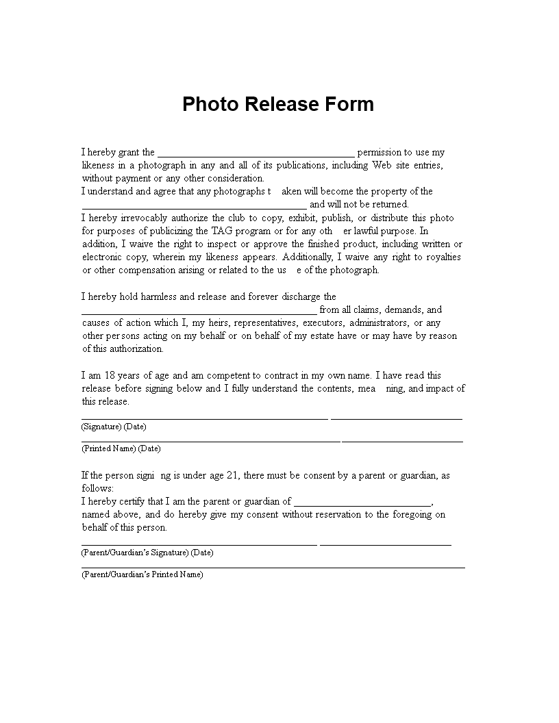 Free Photo Release Form Template