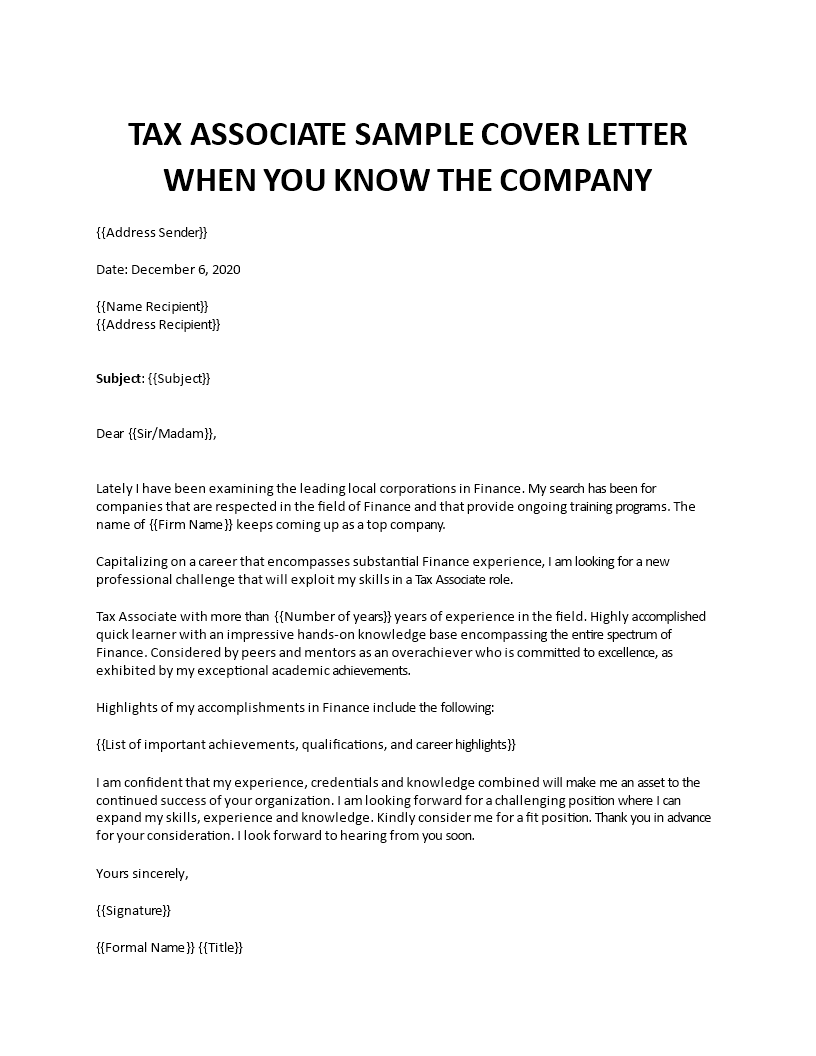 tax associate cover letter 