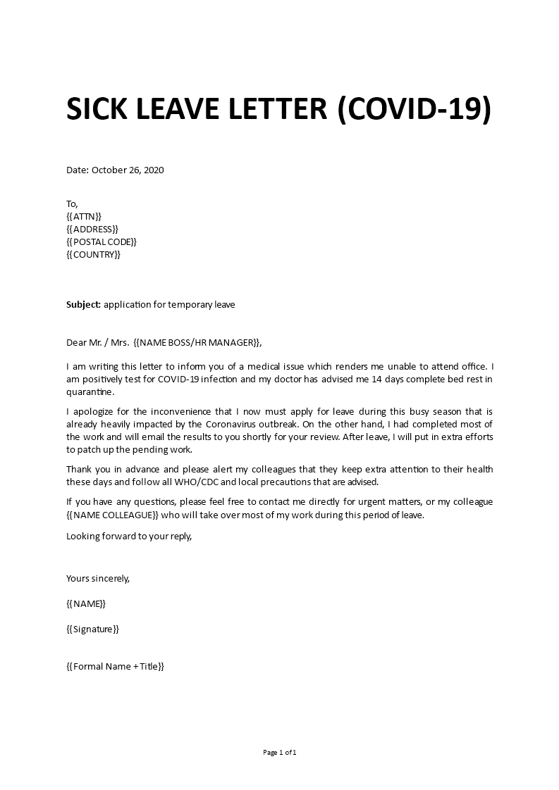 leave request due to covid-19 letter template template