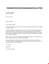 Job Promotion Recommendation Letter