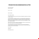 Job Promotion Recommendation Letter example document template 