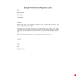 Thank You Letter for Post Interview Rejection - Company, Interview, Position, Thank You example document template 