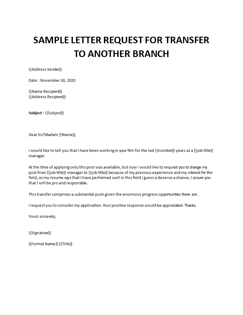 sample letter of request for transfer to other department