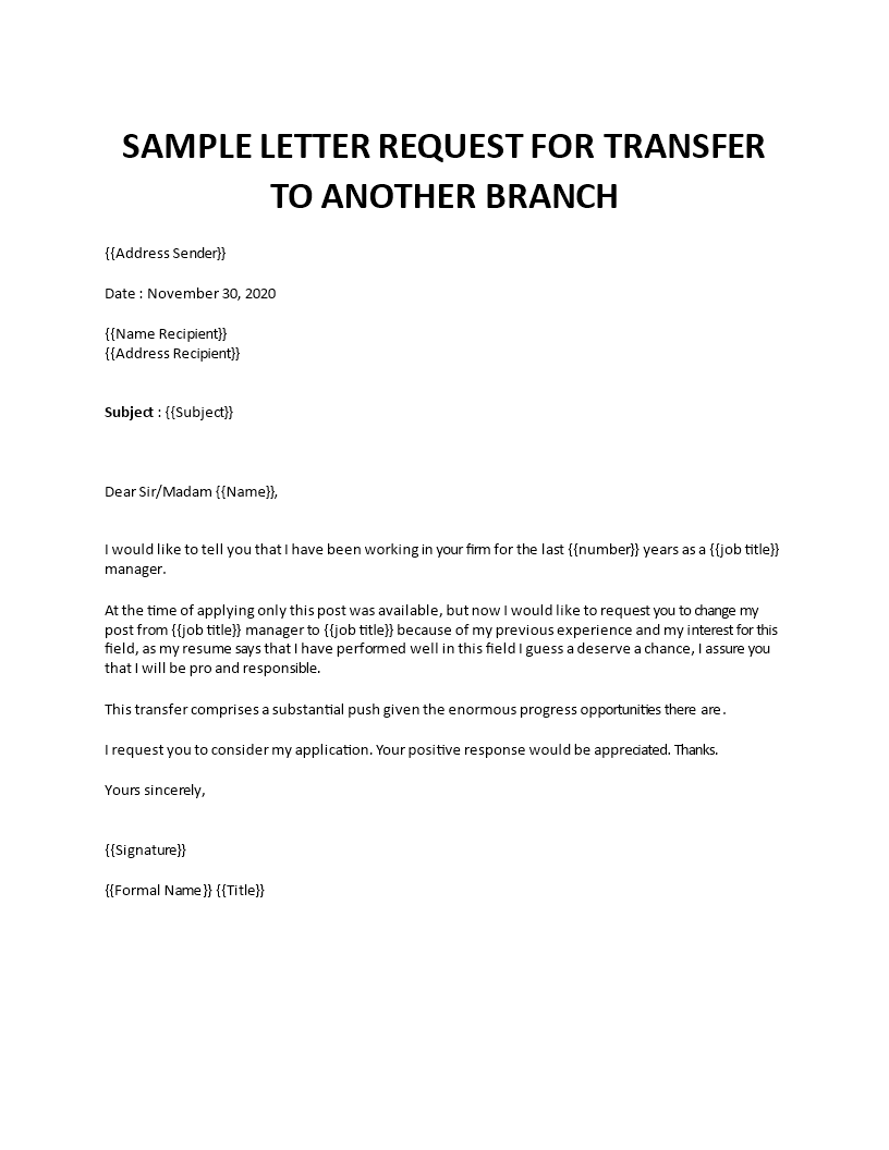 Sample Letter of Request for Transfer to Other Department Sample Letter of Request for Transfer to Other Department
