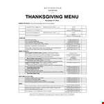 Thanksgiving Menu Template - Delicious ingredients, serves and turkey pound options example document template