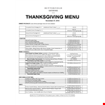 Thanksgiving Menu Template - Delicious ingredients, serves and turkey pound options example document template 