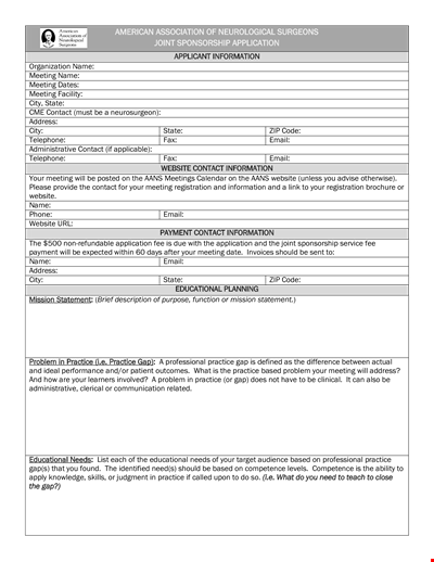 Joint Sponsorship Application Template for Meeting: Practice Joint Application