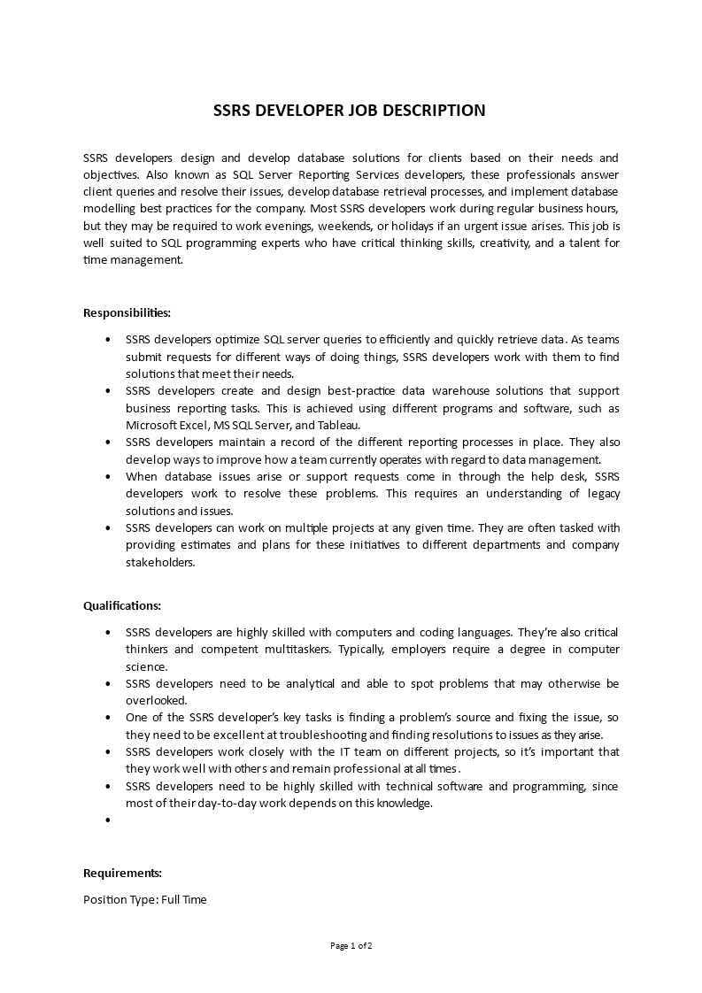 ssrs developer job description Main Image ssrs developer job description template