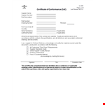Certificate Of Conformance for Supplier Drawing Number and Requirements - Oshkosh example document template