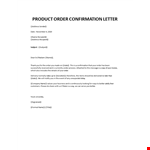 Product order confirmation letter example document template