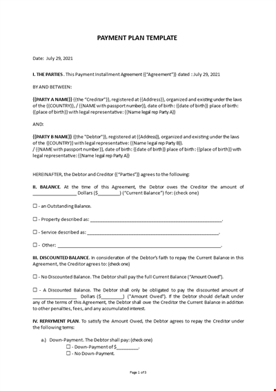 Payment Plan Template