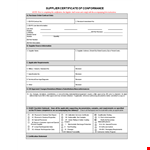 Supplier Certificate of Conformance - Applicable Revision example document template