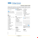 College Packing Checklist Template - Essential Items for College Paper example document template