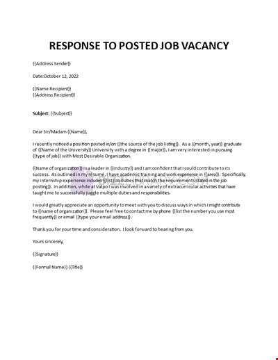 Posted Vacancy Response Cover Letter
